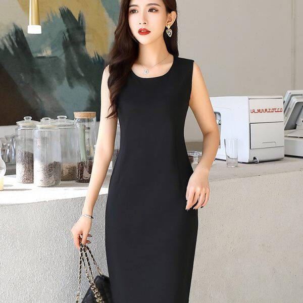 2024春秋新款吊带无袖内搭连衣裙女修身显瘦打底裙高端黑色背心裙