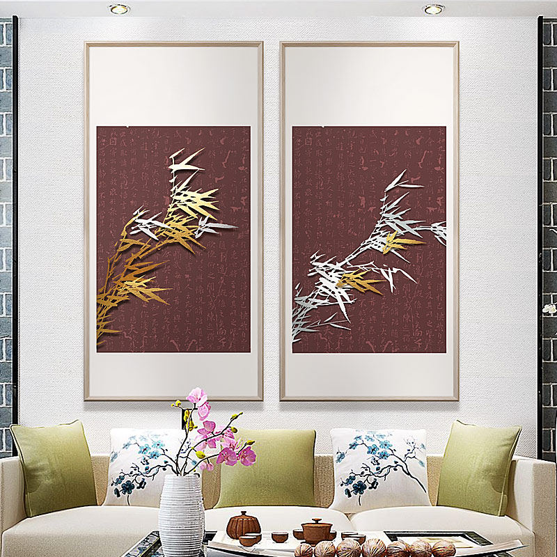 高端新中式立体装饰画金属浮雕画客厅茶室玄关竹子中国风禅意挂画