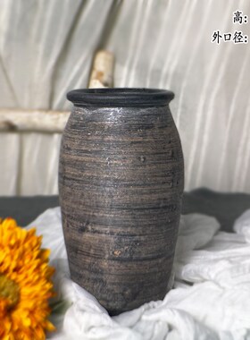 侘寂风手工红泥陶花盆 中式粗陶插花花器 多肉盆栽无底孔陶盆