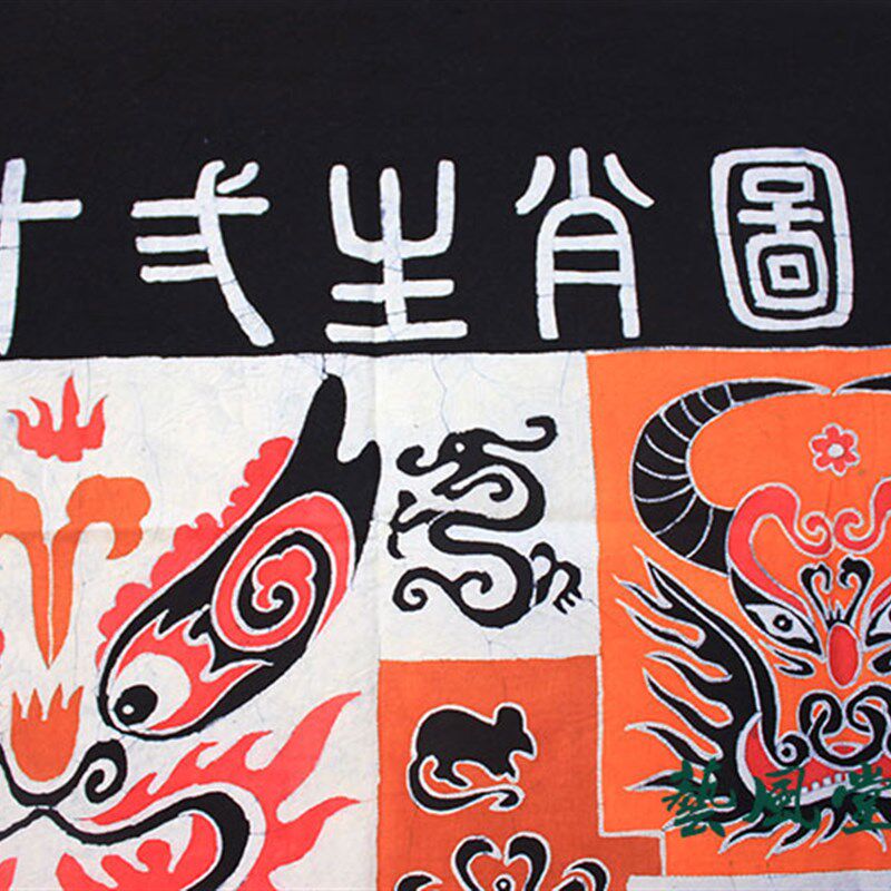 民族特色蜡染挂画苗族传统手工艺布画餐厅茶艺装饰蜡染画十二生肖