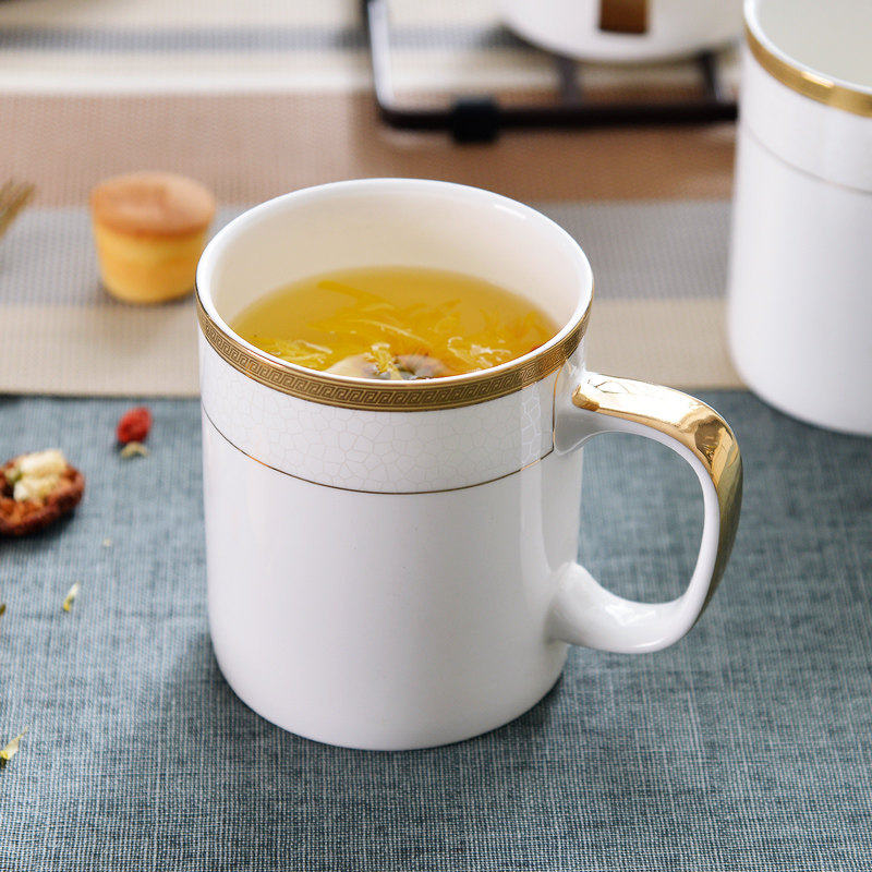 6个茶杯家用杯子杯架套装水杯咖啡杯待客骨瓷马克杯会议杯办公杯