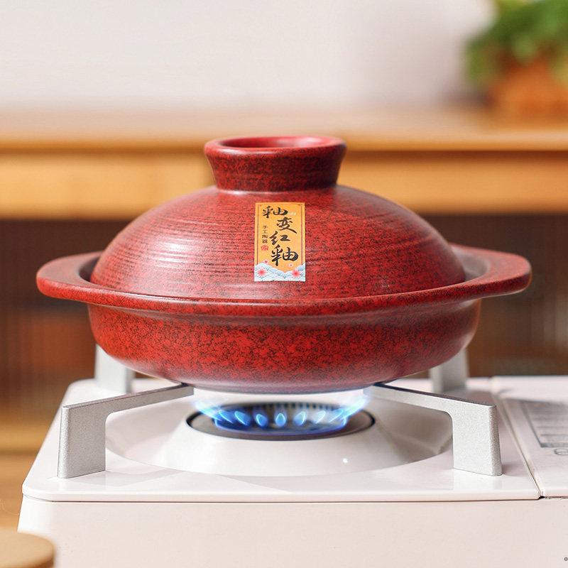 红色复古煲汤砂锅炖锅陶瓷锅日式家用瓦煲煲仔饭专用沙锅耐高温