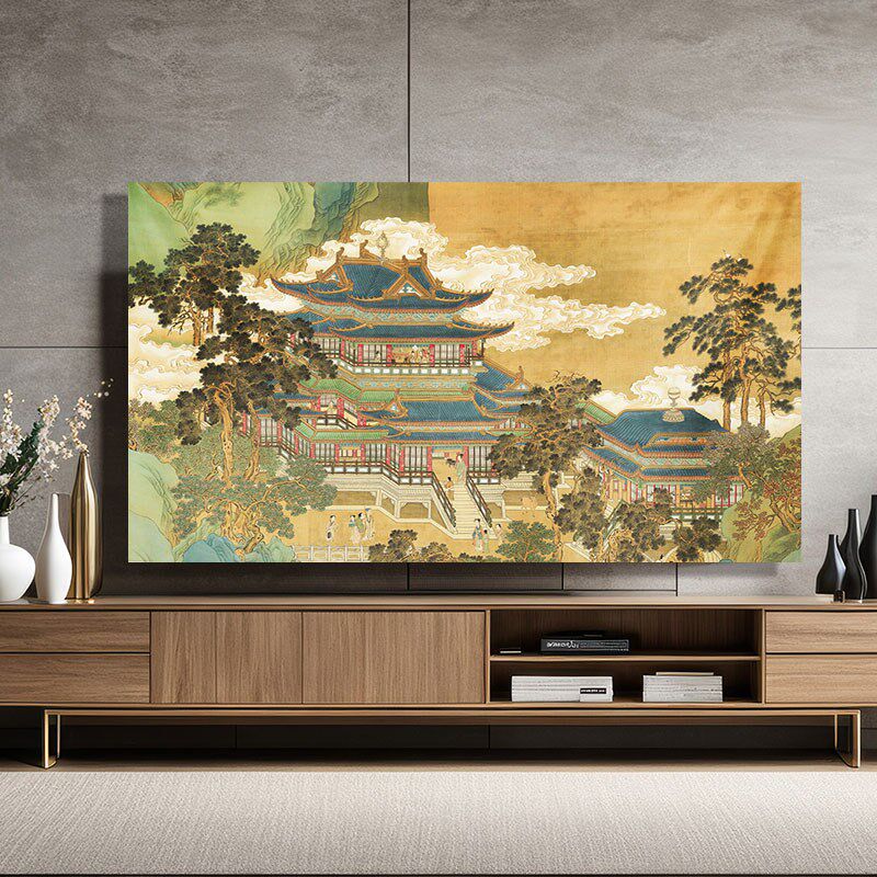 水墨中式国画电视罩防尘罩套防尘布556575寸电视机挂式盖布电视布