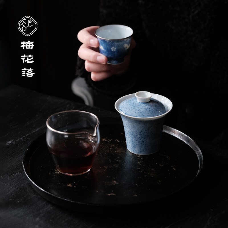 梅花落非遗大漆茶盘栗木胎圆形星河壶承托盘干泡盘收纳盘阿超手作