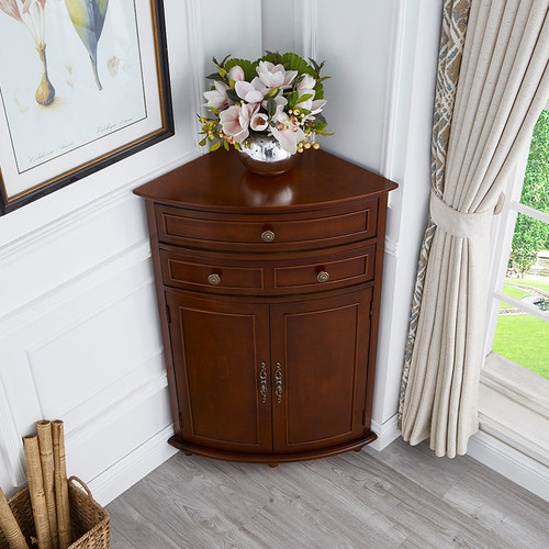 美式实木角柜子墙角小型拐角柜客厅转角储物收纳柜三角形靠墙白色