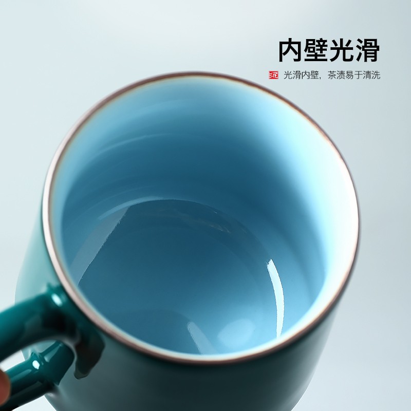 泥印陶瓷茶杯带盖过滤杯子个人专用泡茶杯办公杯茶水分离定制水杯