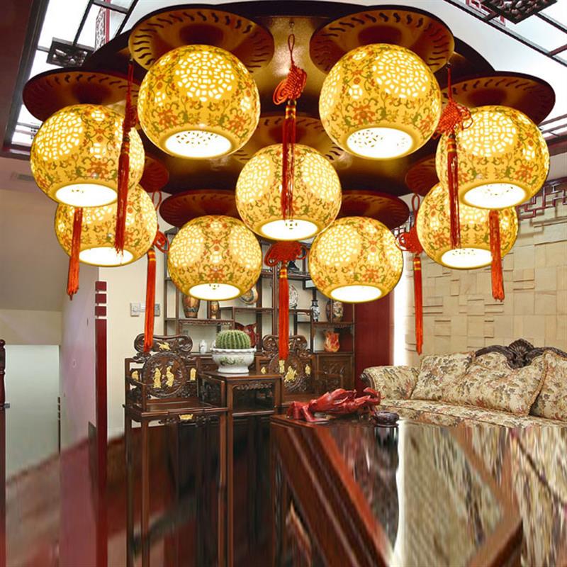 中式吸顶灯具led古典陶瓷客厅卧室餐厅书房茶室茶楼包间圆吸顶灯
