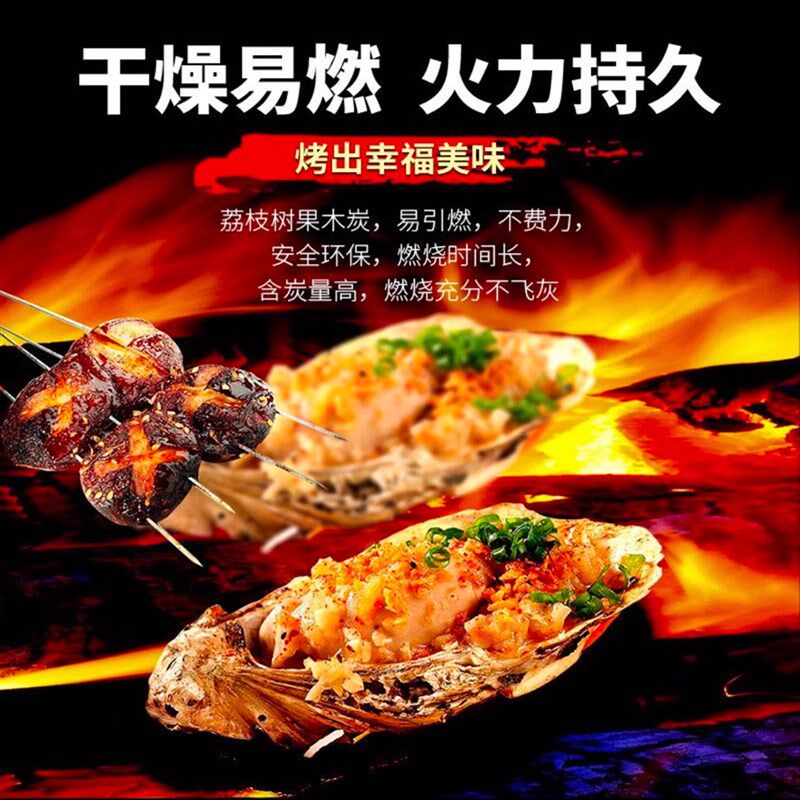 烧烤碳家用果木炭无烟碳户外火锅烤肉碳室内取暖荔枝木炭10斤包邮