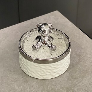 高级感防风陶瓷烟灰缸带盖女性可爱白色轻奢公寓客厅茶几烟缸家用