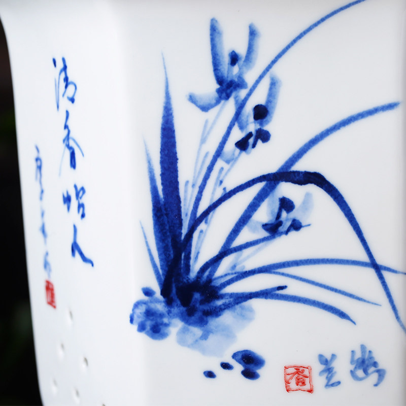 陶瓷花盆景德镇手绘君子兰青花瓷兰花盆室内古典中国风吊兰中式大