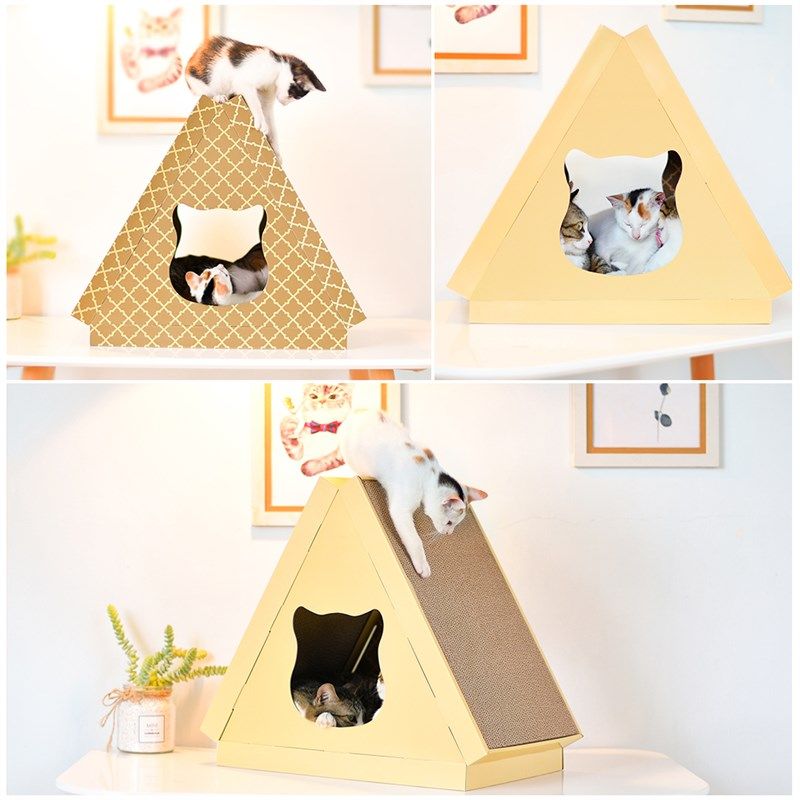 得酷猫抓板瓦楞纸磨爪三角猫屋猫窝猫隧道耐磨立式猫咪玩具猫薄荷