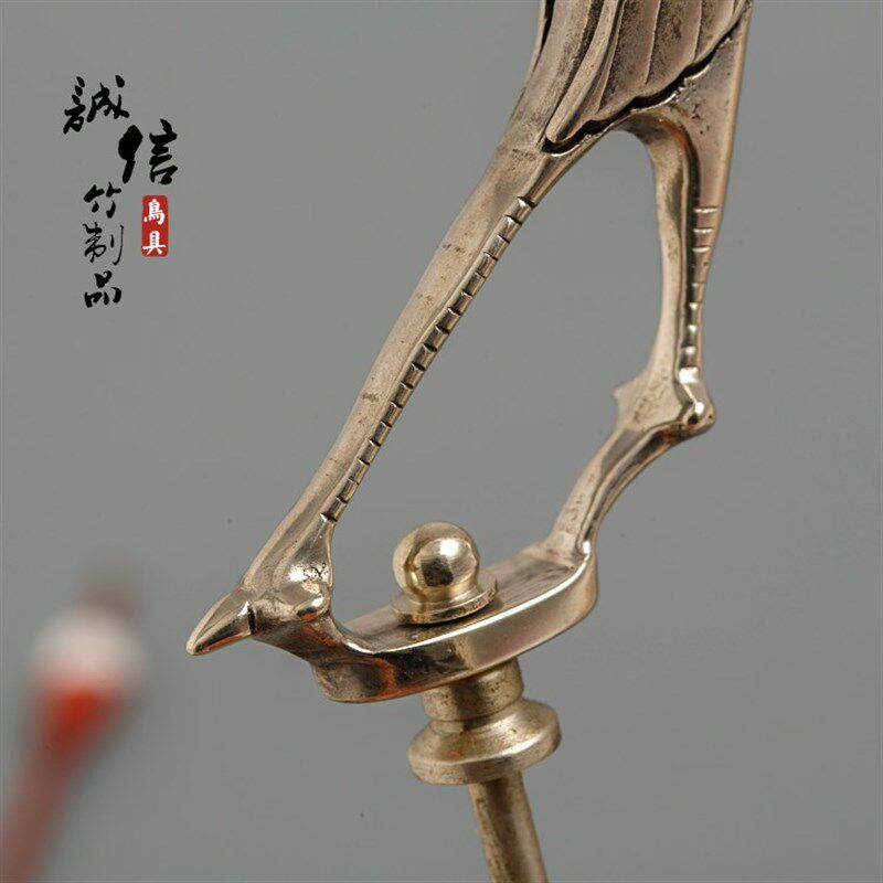 精品手工仙鹤挂钩纯白铜画眉百灵鸟笼子百灵竹黄铜鸟笼钩子提手