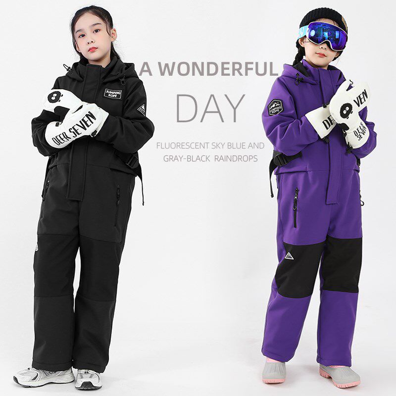 儿童连体滑雪服男童滑雪裤女童连体衣套装小童户外防水雪乡装备新