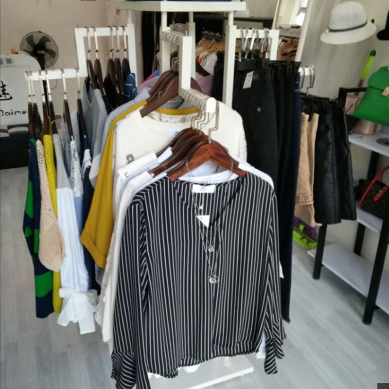 服装店货架展示架正挂侧挂四臂中岛架黑色落地衣服挂架陈列道具