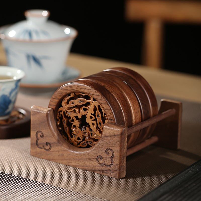 中式复古风核桃贴片茶垫杯垫隔热垫茶具垫茶杯茶托创意防烫垫套装