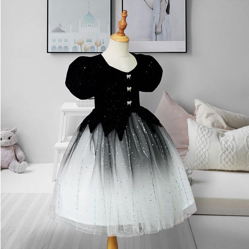 高端女童公主裙花童婚礼礼服小女孩生日宴会晚礼服儿童钢琴演出服