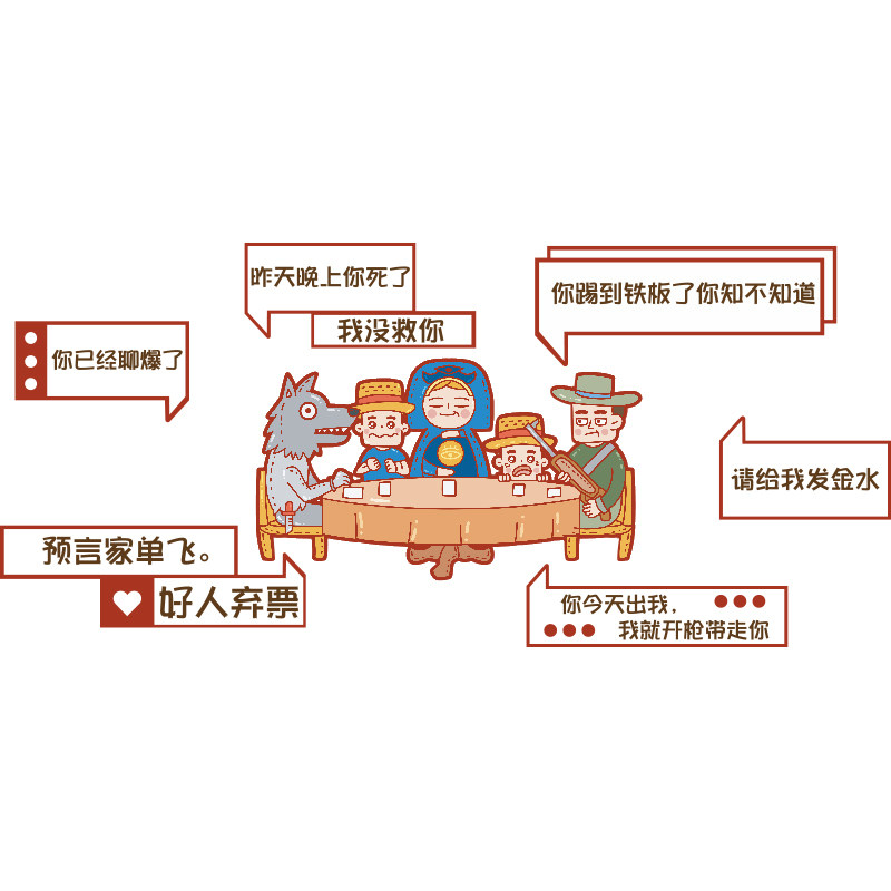 网红剧本杀店装饰品真人密室逃脱狼人杀桌棋牌室布置打卡背景贴纸