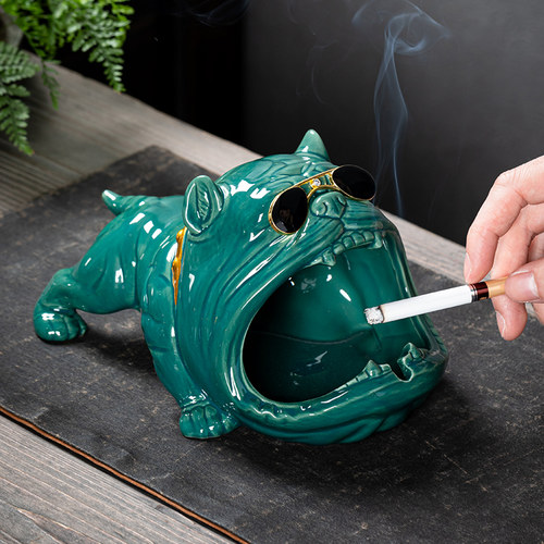 创意个性办公室陶瓷烟灰缸家用车载摆件可爱狗多功能防飞灰中式