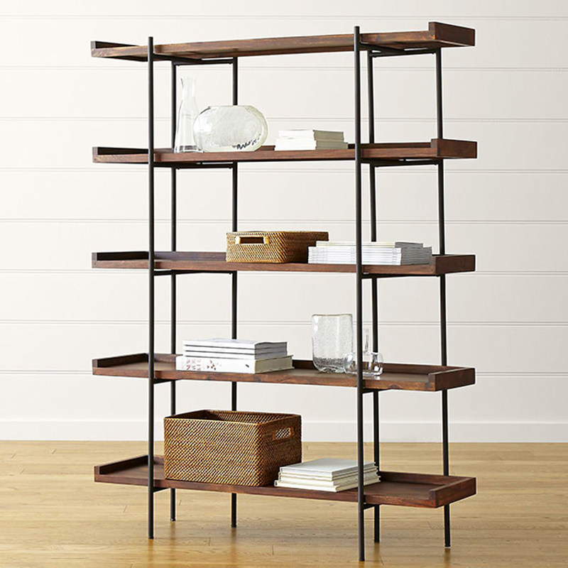 北欧实木书架层架落地置物架多层酒架复古简约展示架儿童收纳隔断