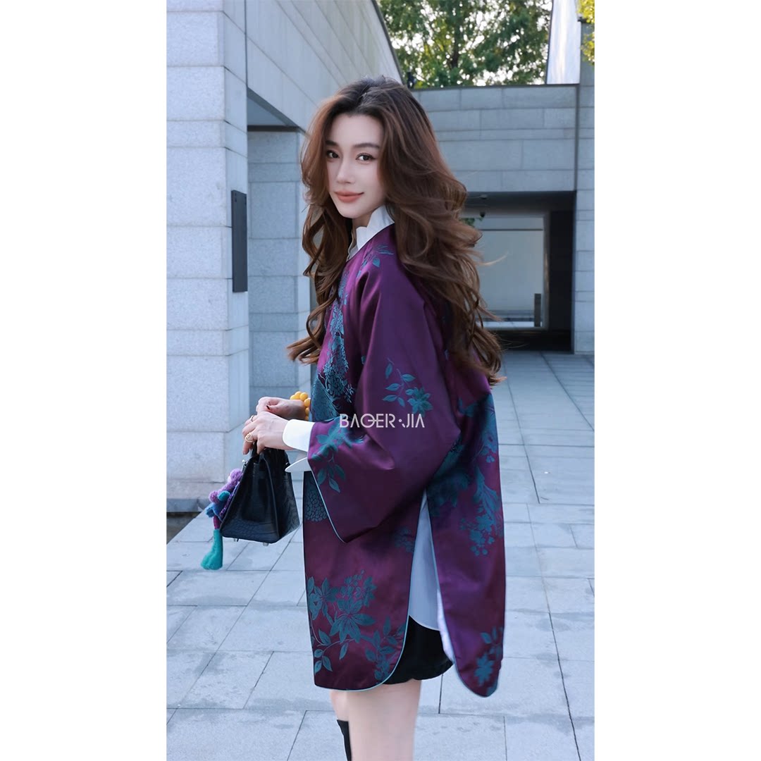 BAOERJIA「宝儿家」BB51226410国风桑蚕丝混纺双凤牡丹纹汉服上衣