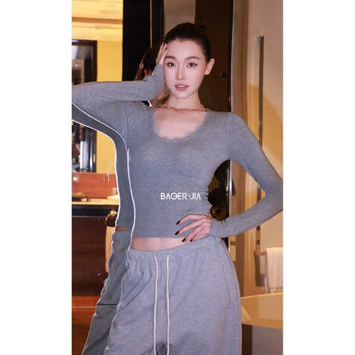 拼接蕾丝领口修身显瘦汉服上衣
