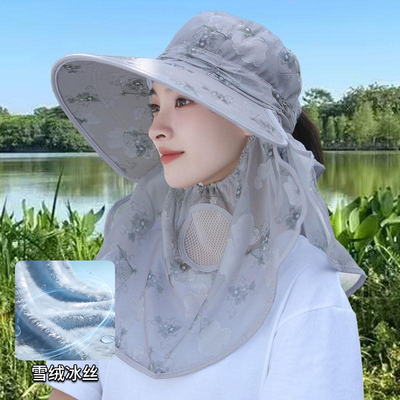 防晒遮阳帽遮脸护颈防紫外线太阳帽大帽檐夏天2025新款女下地干活