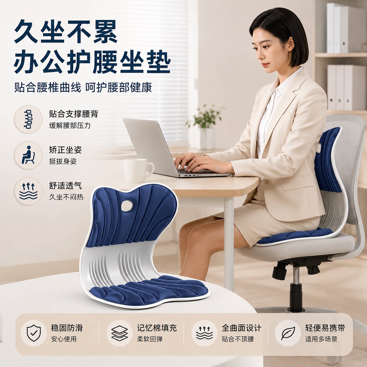 正品护腰坐垫久坐神器人体工学腰部支撑靠垫座椅腰托办公室垫按摩