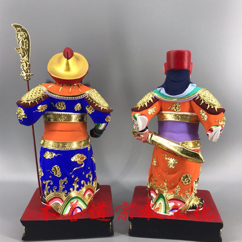 木雕神像周仓关平关公部将樟木漆线雕精品手工30厘米