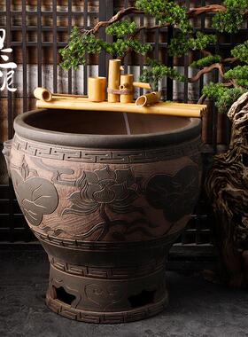 水缸古法养鱼阳台老杠中式民间庭院复古旧老杠荷花盆杠专用杠陶瓷