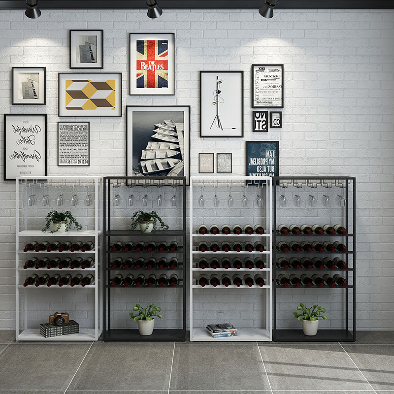 复古铁艺家用落地小酒架酒柜葡萄酒红酒收纳展示架置物架酒杯架子