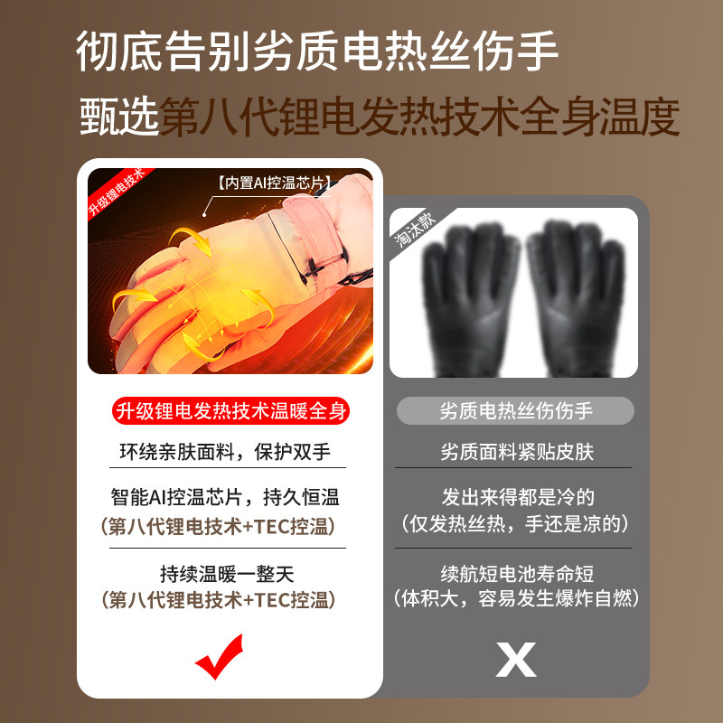 锂电池充电加热手套冬季滑雪户外骑行防寒防冻保暖发热电手套女款
