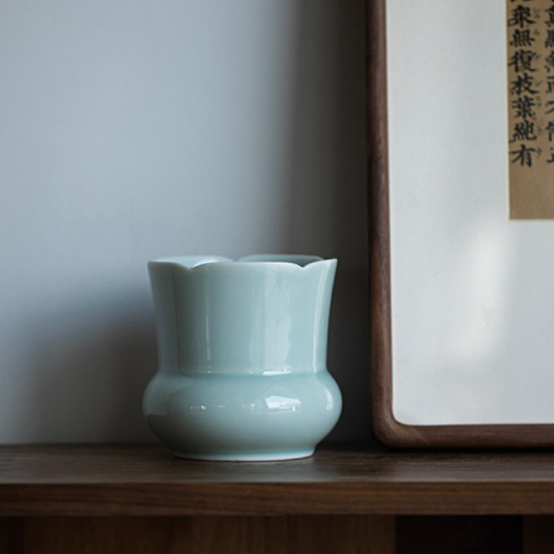 中号陶瓷葵口花瓶禅意大口插花花器茶具建水茶洗配件居家摆件装饰