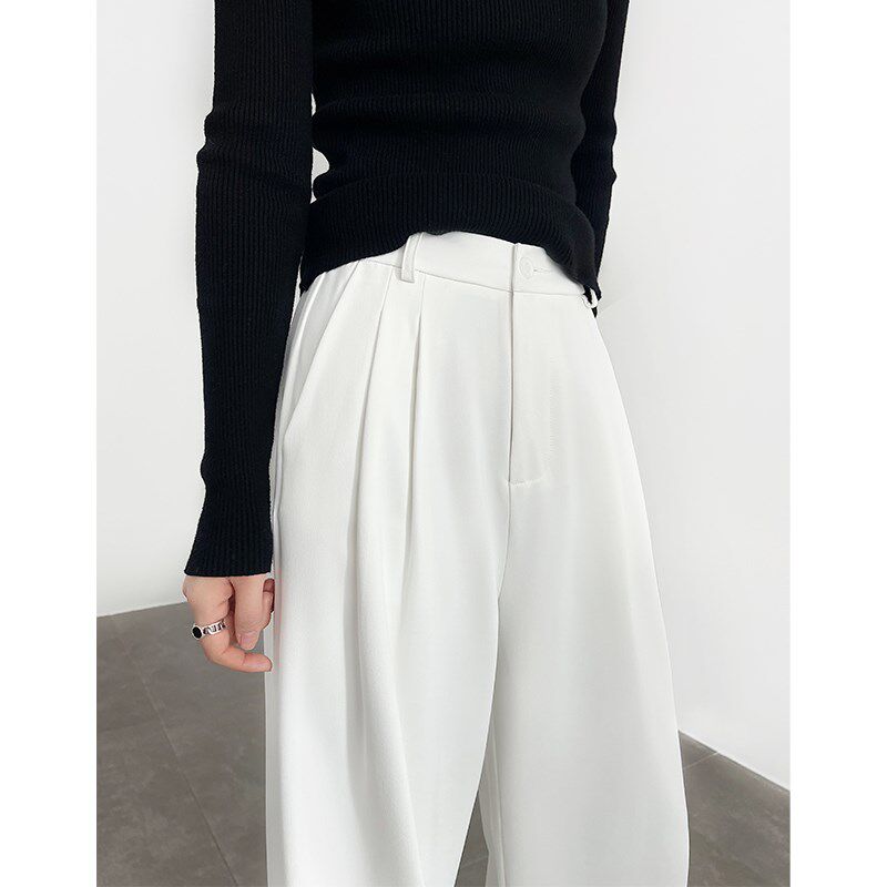 白色阔腿裤女夏季2024新款高腰垂感高级感休闲不透直筒窄版西装裤