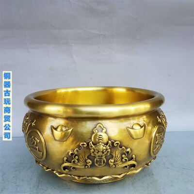纯铜聚宝盆摆件实心黄铜聚宝盆家居装饰品五福铜盆摆设开业礼品