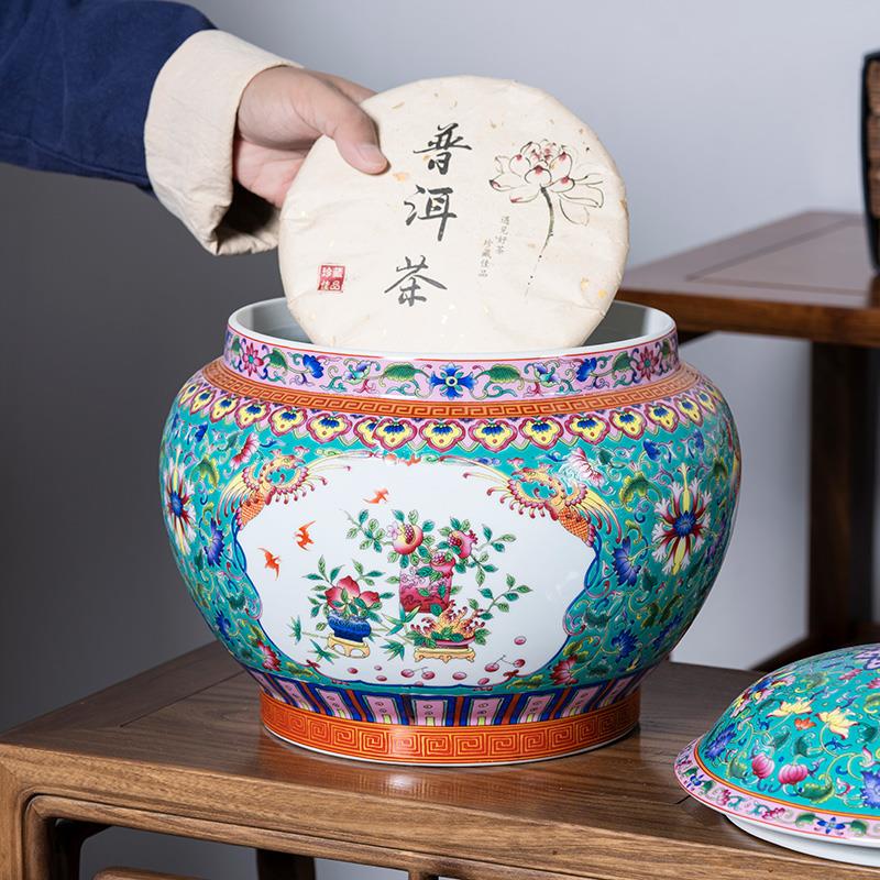 景德镇茶罐茶叶缸粉彩陶瓷存茶储茶带盖密封米面缸防潮防虫储物罐
