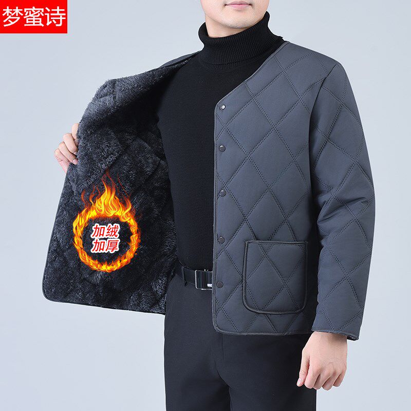 男士2024新款加绒加厚棉衣冬季防寒保暖内胆外穿菱格大码宽松棉服
