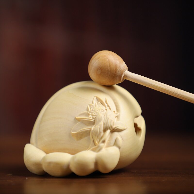 黄杨木雕莲花木鱼小法器随身携带实木迷你打击乐器静心摆件手把件