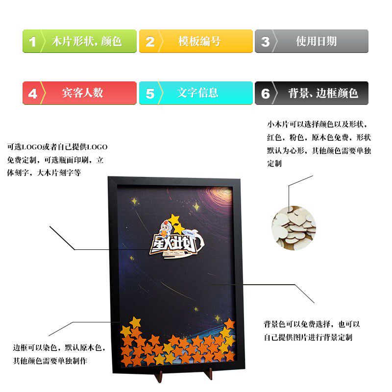 松木框商务黑色典雅创意立体签到台星星木片签名本相框板活动定制