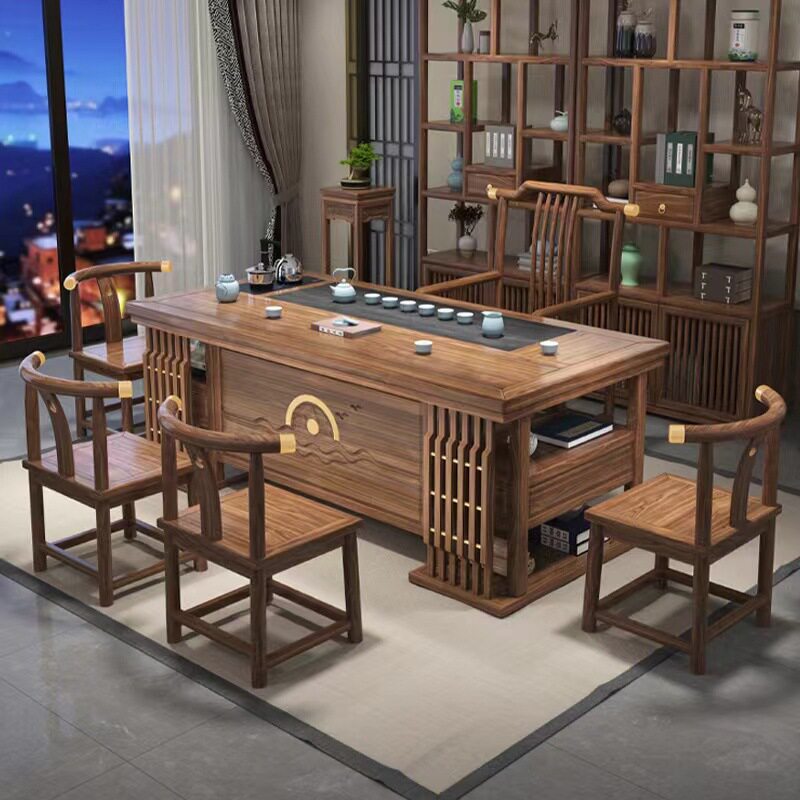 新中式实木桌组合茶具餐桌阳台全套泡茶茶几自动烧水一体办公