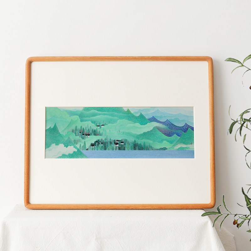 李旭 山水 新中式装饰画水墨彩色山峰原木风日式书房客厅卧室挂画