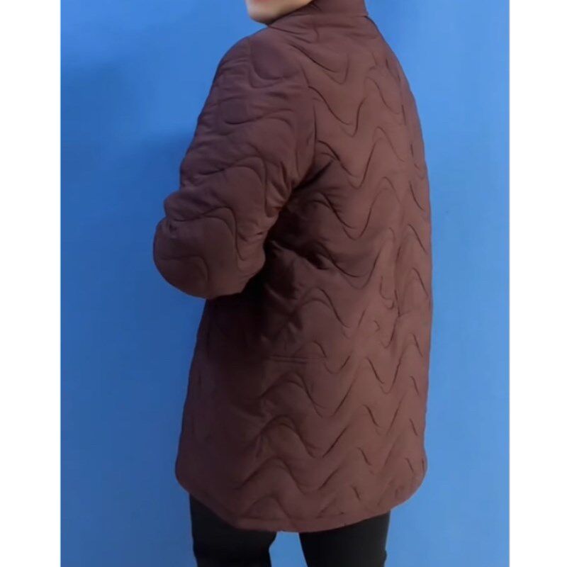 中老年妈妈冬季新款翻领风衣外套中长款休闲棉服宽松夹棉保暖棉衣