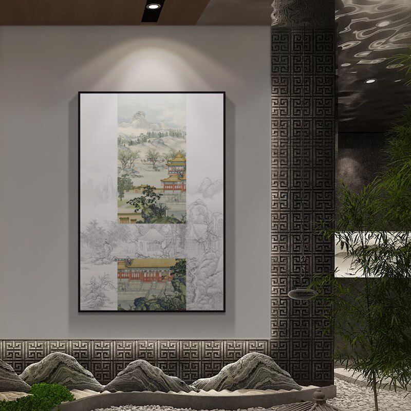 中式古典中国风重彩意境玄关客厅装饰画水墨艺术书房壁画茶室挂画