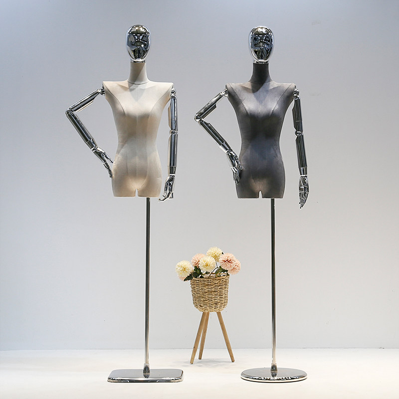 服装店电镀大平肩模特展示架半身麂皮绒人偶高档女装橱窗假人全身