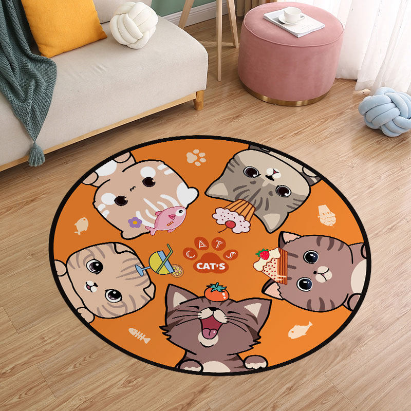 客厅卡通萌猫卧室地面装饰圆形地板瓷砖地砖贴纸防水耐磨自粘可爱