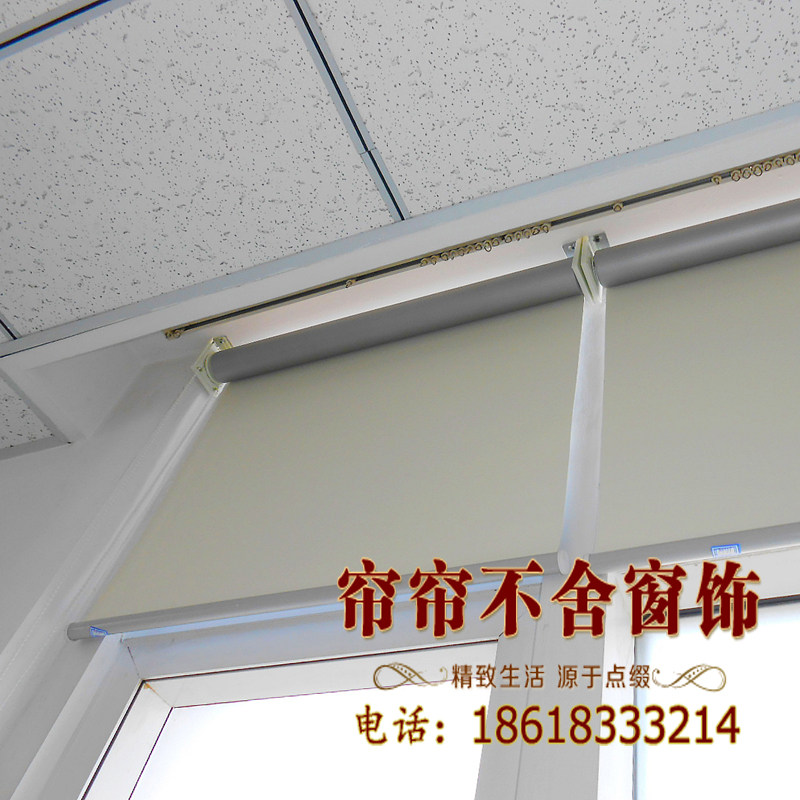 办公卷帘 窗帘 百叶窗竹帘美图画帘半透电动开合半遮光竹子