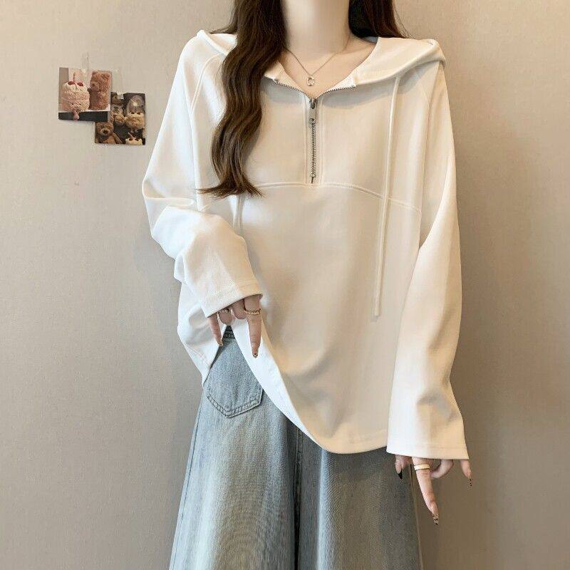 纯棉曼巴棉 半拉链连帽卫衣女款秋季爆款上衣