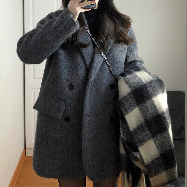秋冬装新款毛呢外套女短款小个子高级感西装赫本风厚呢子大衣