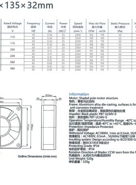 125fzy2-s/b ac220 0.15a 25w 380v13532交流轴流风机散热 排风扇