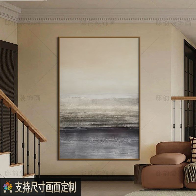 宅寂侘寂中古风客厅挂画民宿酒店过道房间无框画软装油画布装饰画