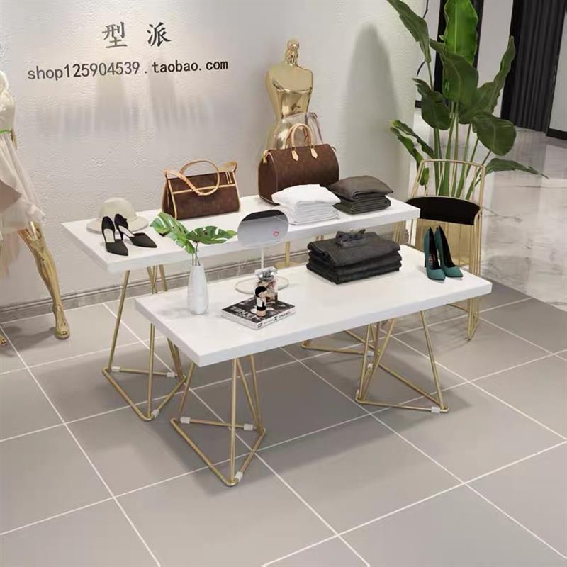 北欧简约服装店展示架实木包包架鞋架工作台中间流水台展示台桌子